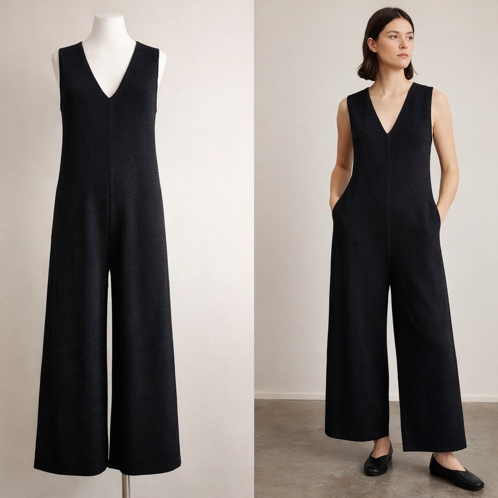 Lauren Manoogian Alpaca Merino Wool Knit Wide Leg Jumpsuit Dark Gray Size 2